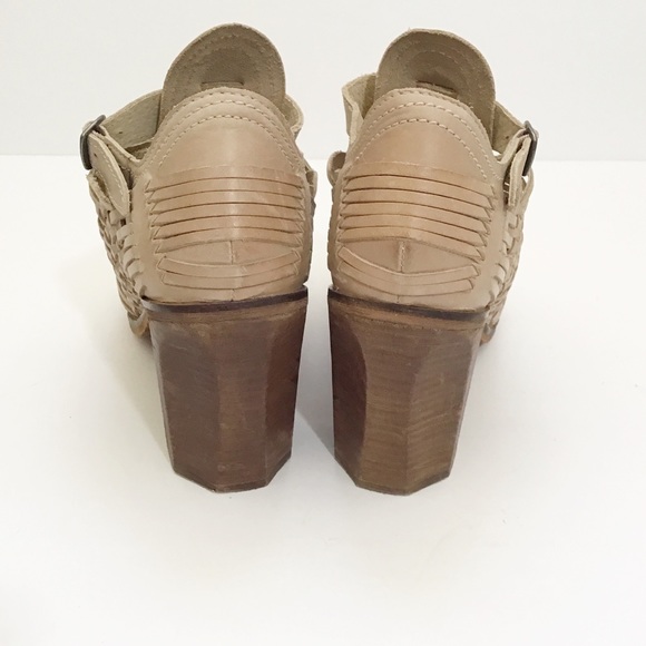 Naughty Monkey Killion Leather Huarache Stacked Heel Sandals Nude Open Toe 9.5 - Picture 4 of 12